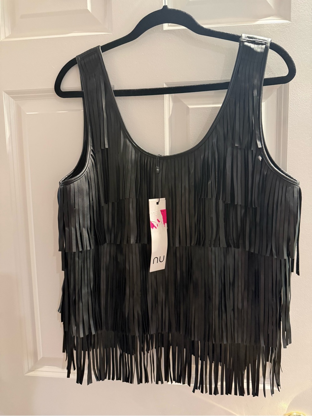 Nu Black Faux-Leather Fringe Tank Camisole